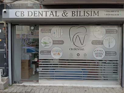 CB Dental mağazasının cadde üstündeki vitrini ve tabelası
